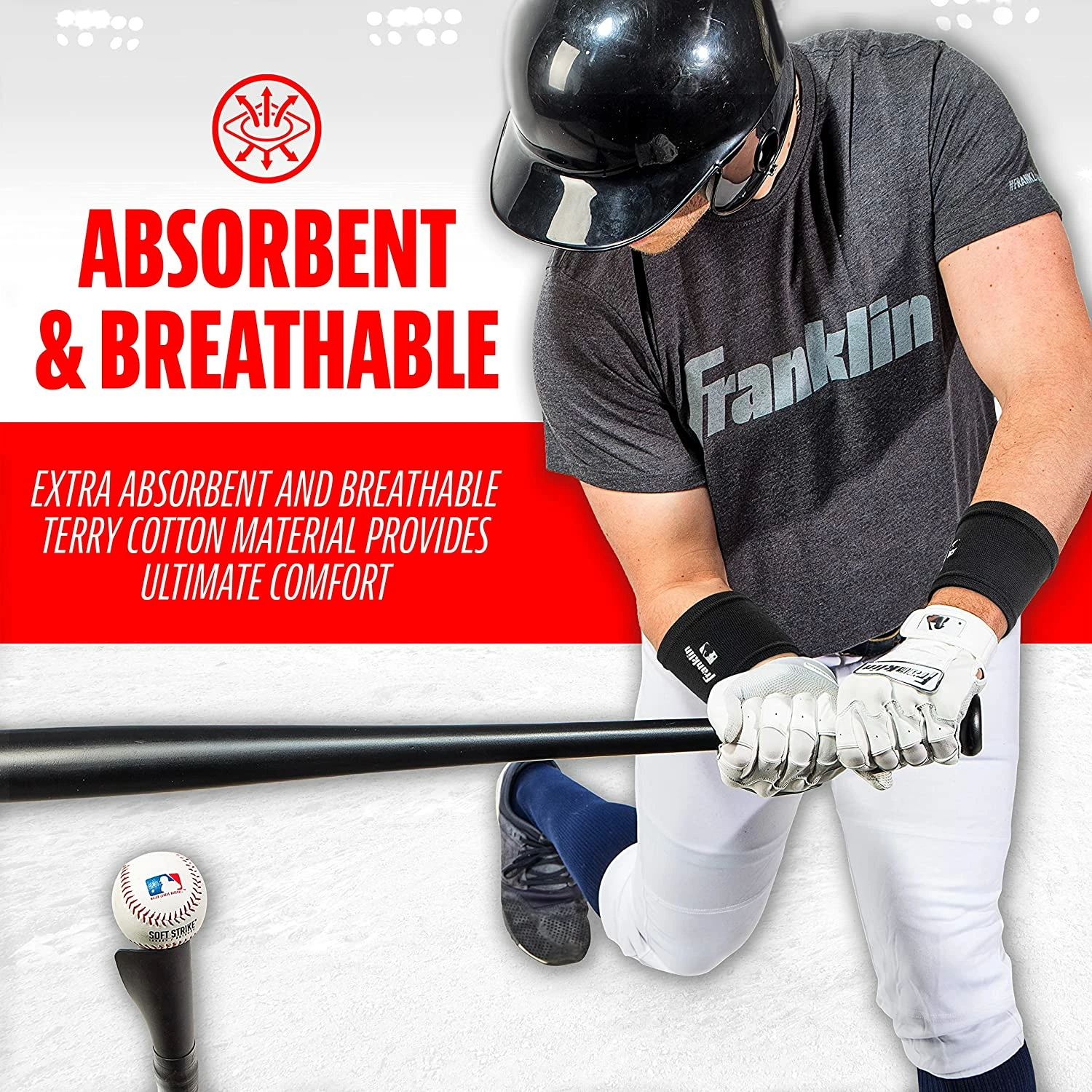 Franklin Compression Baseball Wristband 4″ – Black Pair - Image 6