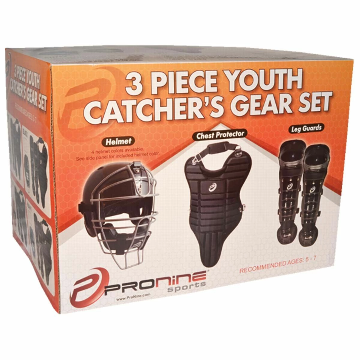 Pro Nine Age 5-7 3-Piece Youth Catcher's Gear Set W/ Scarlet Helmet - Image 5